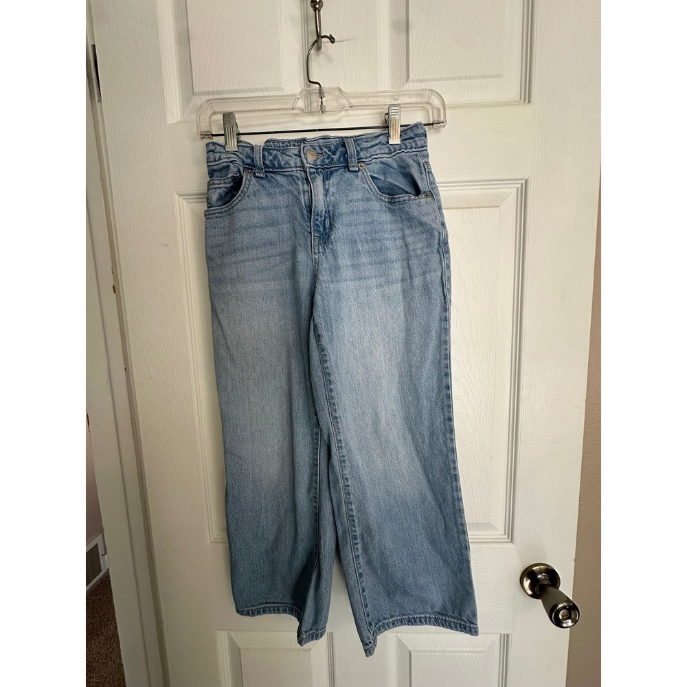 Cat & Jack Girls Sz. 10 Wide Leg Jeans Light Wash Denim Adjustable Waist
